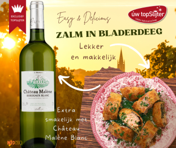 Zalm in bladerdeeg - Château Malène Bordeaux Blanc - uw topSlijter  gerecht 